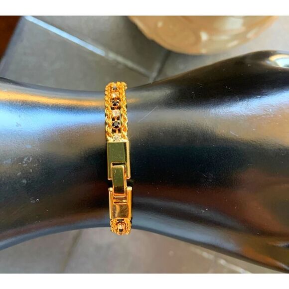 Lovely Chain Bracelet with Black/White Crystals, in Gold, Unmarked - Picture 2 of 5